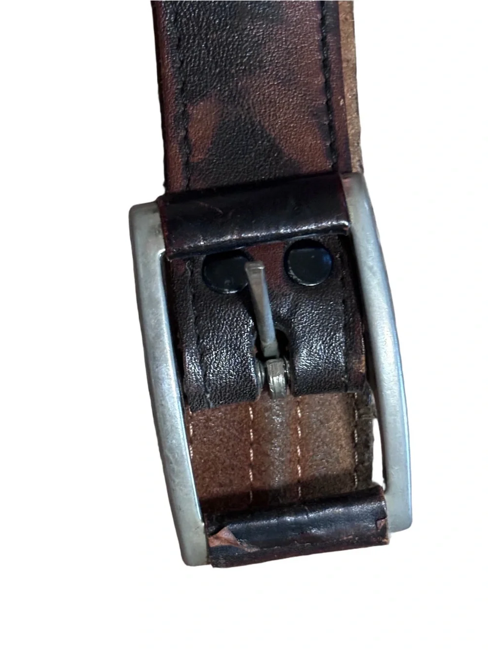 Vintage Genuine “top grain cowhide” brown leather belt - silver buckle